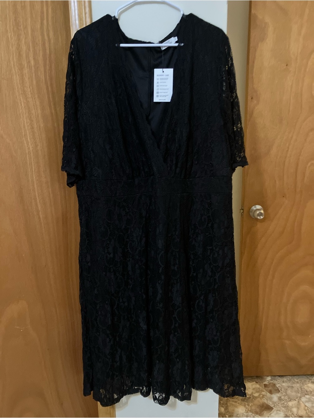 Lace Wrap Midi Dress in Black